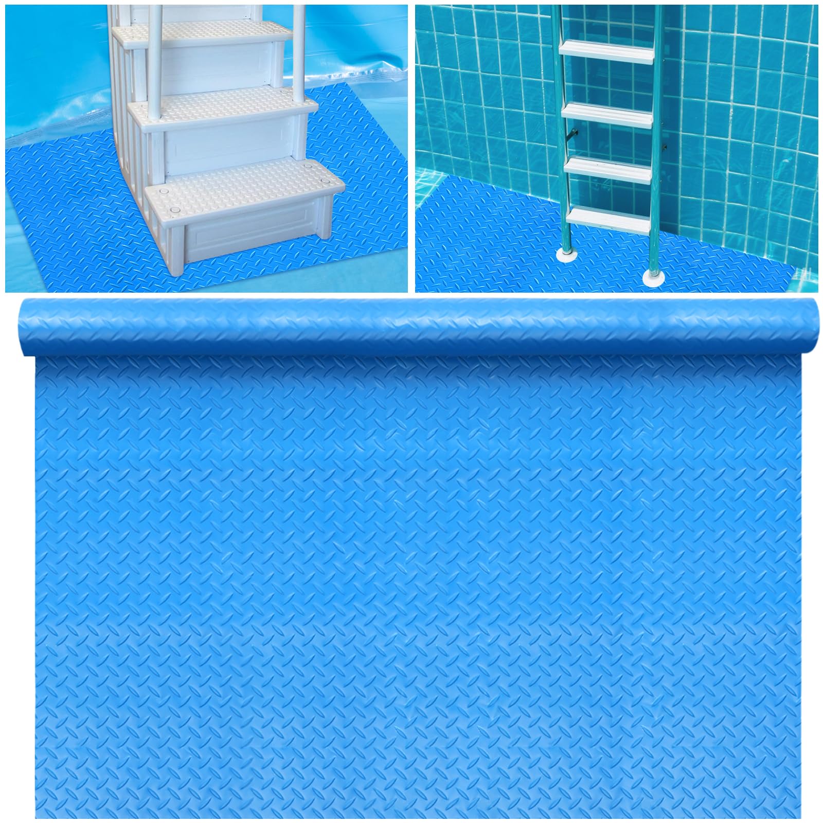 Photo 1 of 24"x36" Pool Ladder Mat, Protective Non-Slip Pool Step Pad with Texture?Protective Ladder Pad for Above Ground Swimming Pools Liner and Stairs (Blue)