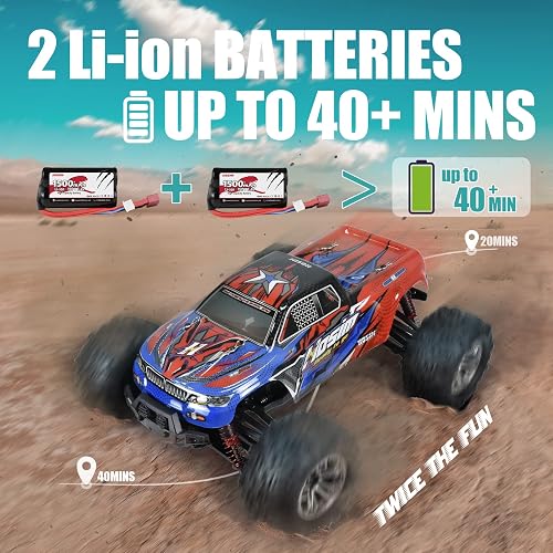 Hosim 1:10 Remote Control Car for Adults, 48+KM/H 4WD High Speed RC Buggy with 2 x 7.4V 1500mAh Batteries, RC Electric Car Large 2.4GHz Waterproof