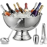 Explicraft Ice Bucket for Parties and Punch Bowl Set, 40cm Large Stainless Steel Champagne Chiller with Ladle Scoop and Tongs, Pedestal Beverage Tub for Wedding Mimosa Bar and Cocktail Station(Silver)