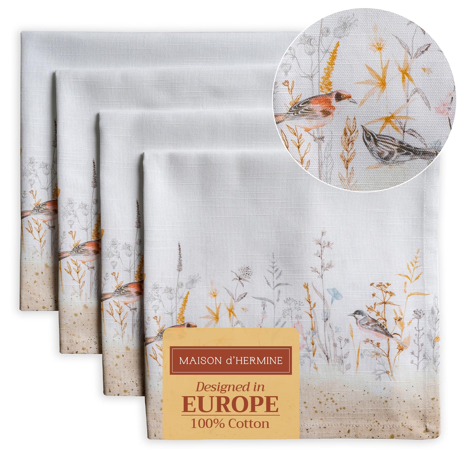 Maison d' Hermine Cloth Napkins Set of 4 100% Cotton Everyday Reusable Square Napkins Cloth Washable Dinner Party Wedding Restaurant Gifts for Mothers Day (Meadow Florals - Beige, 45 CM x 45 CM)