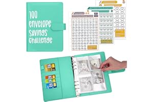 Ndsox 100 Envelopes Money Saving Challenge Binder, A5 Budget Binder with Cash Envelopes, Savings Challenges Book to Save $5,050, 10,000, 500, Budget Planner for Budgeting Binder Saving Money,MintGreen