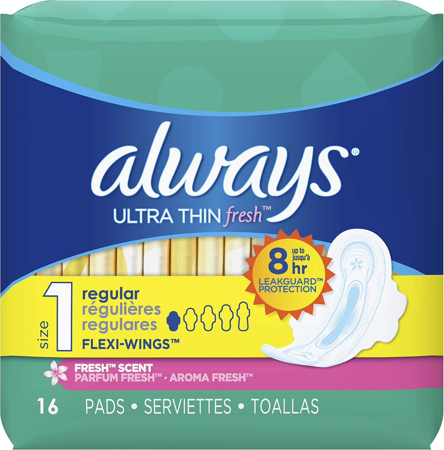 ALWAYS Ultra Thin Size 1 Regular Pads With Wings Scented, 16 Count