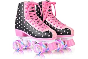 SULIFEEL Roller Skates for Girls and Women with Light up Wheels and Polka Dot Pattern, Kids and Adult Roller Sktes for Outdoor and Indoor Use
