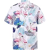 SEAOYOZO Hawaiian Shirt for Men Short Sleeve Casual Button Down Shirt Flamingos Tropical Beach Shirts Aloha Shirts with Pocket (White Flamingos,Medium)
