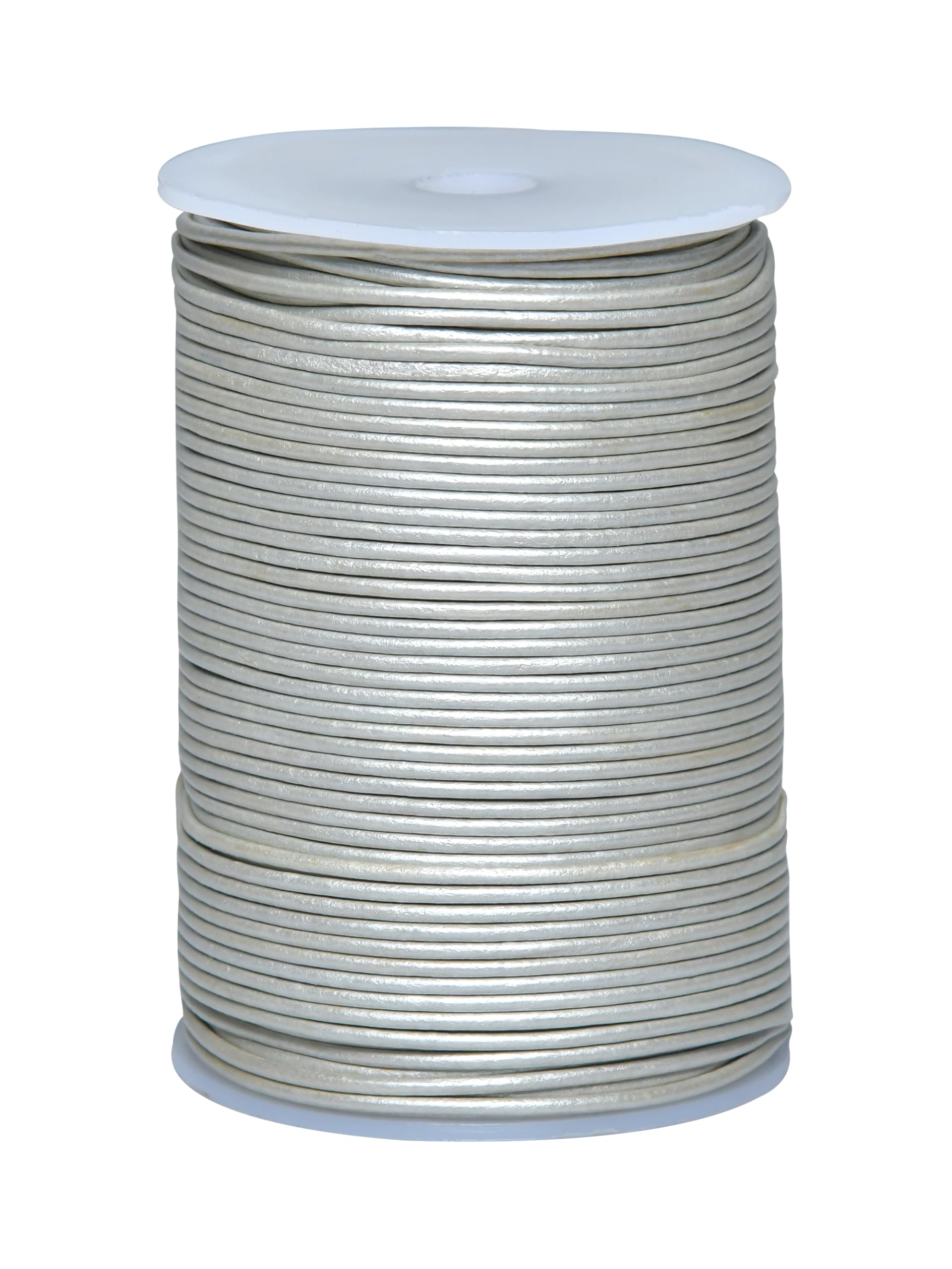 Cords Essentials Round Genuine Leather String Cord, Rope for Jewelry Making, Necklaces, Bracelets, Kumihimo Braiding, Wraps, Crafts and Hobby Projects (Metallic Pearl, 2.0 MM) — image 1