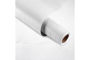 seonta White Contact Paper 16"x118" Wood Peel and Stick Wallpaper Waterproof Removable Self Adhesive Wall Paper Sticker Cover Wood Vinyl Wrap for Countertop Desk Table Cabinets