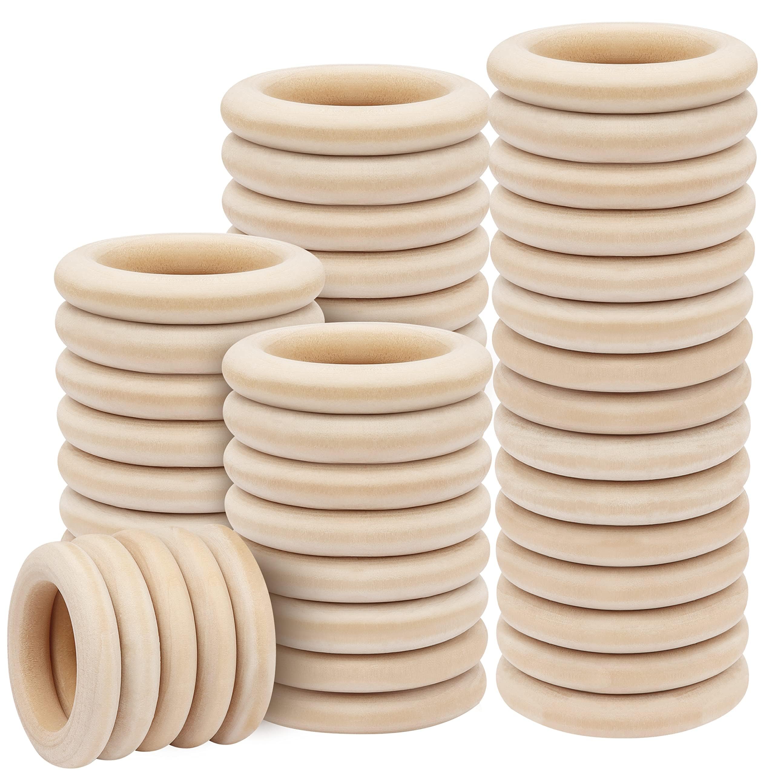 Kurtzy Natural Wooden Rings (50 Pack) - 58mm Outer Diameter with 40mm Inner Diameter - Unfinished Wood Ring for Arts & Crafts, DIY, Home Decor, Jewellery Making, Ring Pendant Connectors