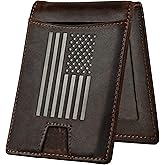 Military Veteran Products American Flag Wallet – Genuine Brown Crazy Horse Leather RFID-Blocking Bi-Fold Card Holder with Money Clip – Disabled USMC Vet Owned SMALL Business