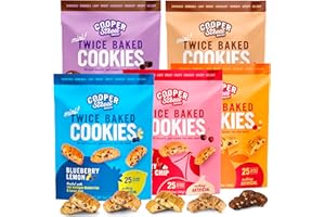 Cooper Street Twice Baked Biscotti Cookies Variety Pack - 5 Pack (5oz Each) - Light and Crispy Coffee Cookies 5 Flavors Assortment - Low-Calorie Snacks for Adults & Kids - Dairy & Peanut Free, Kosher