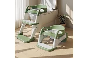 WANCHOUSE 3-in-1 Potty Training Seat & Training Toilet & Potty Chair, Height Adjustable Toddler Toilet Seat for Kids Boys Girls, Foldable Potty Training Toilet with Splash Guard and Anti-Slip Steps