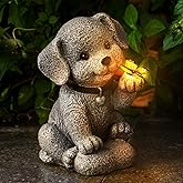 YOEGO Solar Dog Garden Statue with Lantern Light – 8.2in Outdoor Dog Figurine for Women, Mom, Grandma,Garden Gifts,Home Decoration with Butterfly