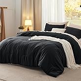 Bedsure Queen Comforter Set, Black Soft Prewashed Bedding for All Seasons, 3 Pieces GentleSoft™ Bed Set, 1 Lightweight Comforter (90"x90") and 2 Pillowcases (20"x26")