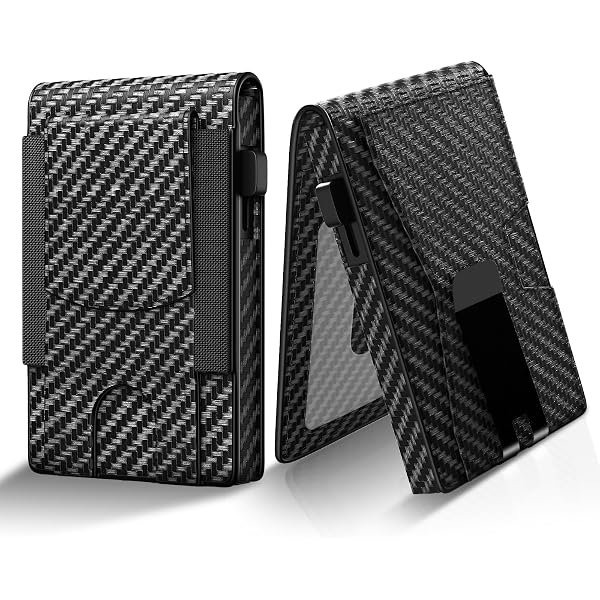 VIVIDUS Slim Minimalist RFID Blocking Wallet For Men - Aluminum With Money Clip, Carbon Fiber Black