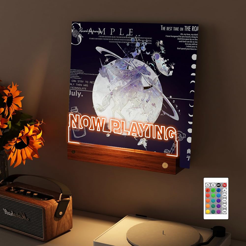 YuanDian Now Playing Vinyl Display Stand with 16 Colors LED Lights