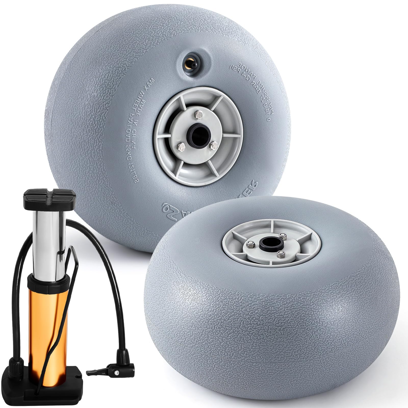 Photo 1 of Lenwen 2 Pack PU Beach Balloon Wheels, 12 Inch Beach Cart Tires Replacement Big Sand Wheels with 1 Air Pump for Kayak, Canoe Cart, Rolling Walker, Wheelchair and Boat