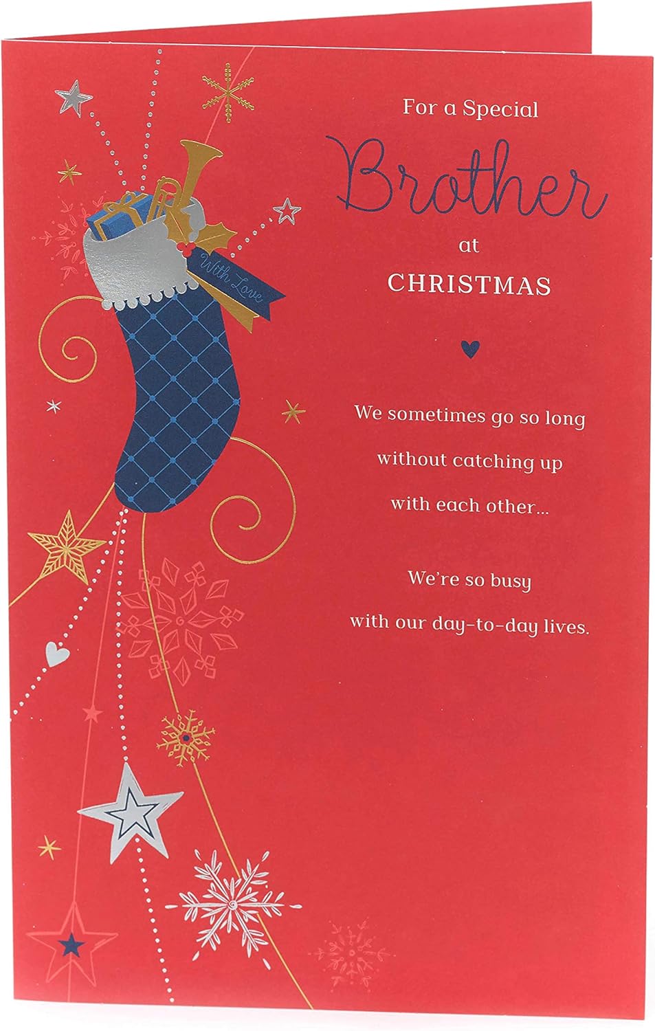 UK Greetings Brother Christmas Card - Christmas Card for Brother - Featuring Lovely Message Inside, red, 149 mm x 229 mm