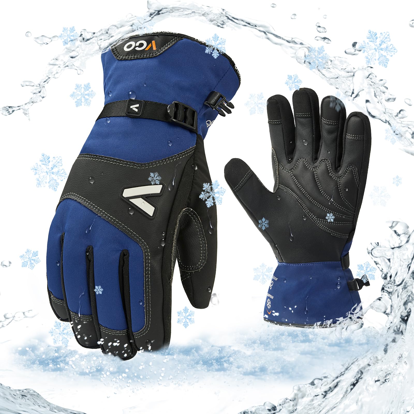 Vgo... Winter Waterproof Working Gloves (Blue-GA7760FLWP, M (Pack of 1))