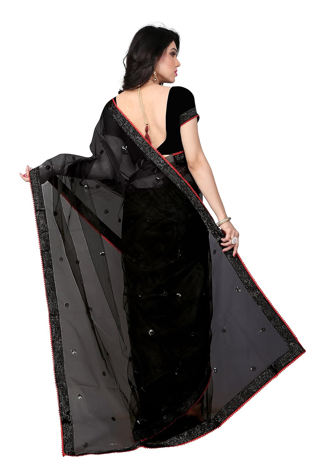 sargam fashion women's net saree with blouse piece (srf-146_black)