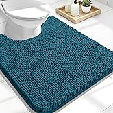 OLANLY Toilet Rugs U-Shaped 24x20, Extra Soft Absorbent Chenille Contour Bathroom Rugs for Toilet, Dry Quickly, Machine Washable, Non-Slip Bath Mat, Peacock Blue