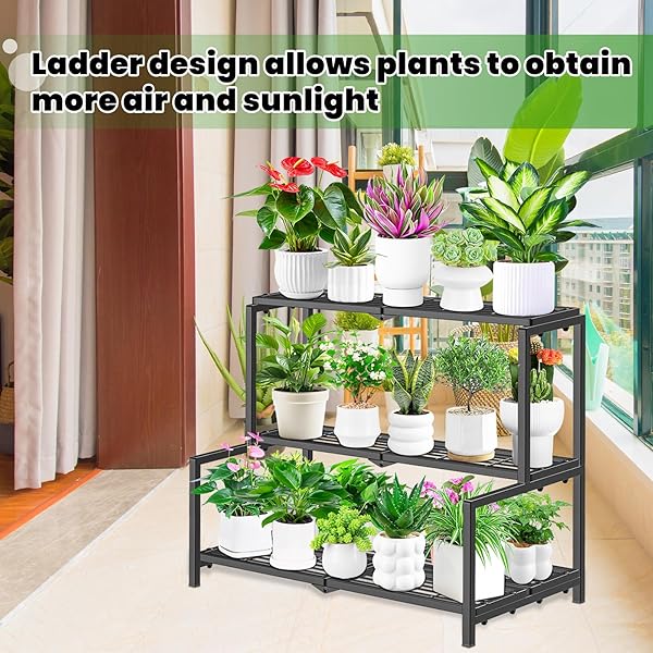 VEYFOLZIN.ST 3 TIER STAIR STYLE METAL PLANT STAND FOR INDOOR OUTDOOR, HEAVY DUTY PLANT DISPLAY SHELF FOR MULTIPLE PLANTS, GARDEN RACK FLOWER POT HOLDER FOR LIVING ROOM PATIO BALCONY