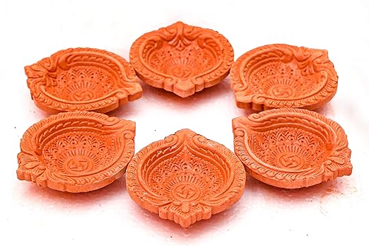 Bhagya Laxmi Festival Decoration Earthen Clay Diya for Diwali Navratri |Handmade Terracotta Clay Diya | Handmade Designer Clay Diya for Puja Decoration (Pack of 06 Diyas)