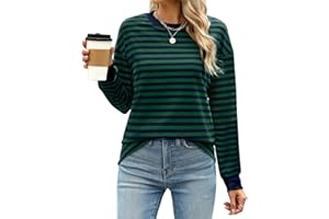 Mmoneyake Women Striped Shirt Casual Crew Neck Long Sleeve T Shirts Lightweight Pullover Sweatshirt Basic Blouse Tunic Tops