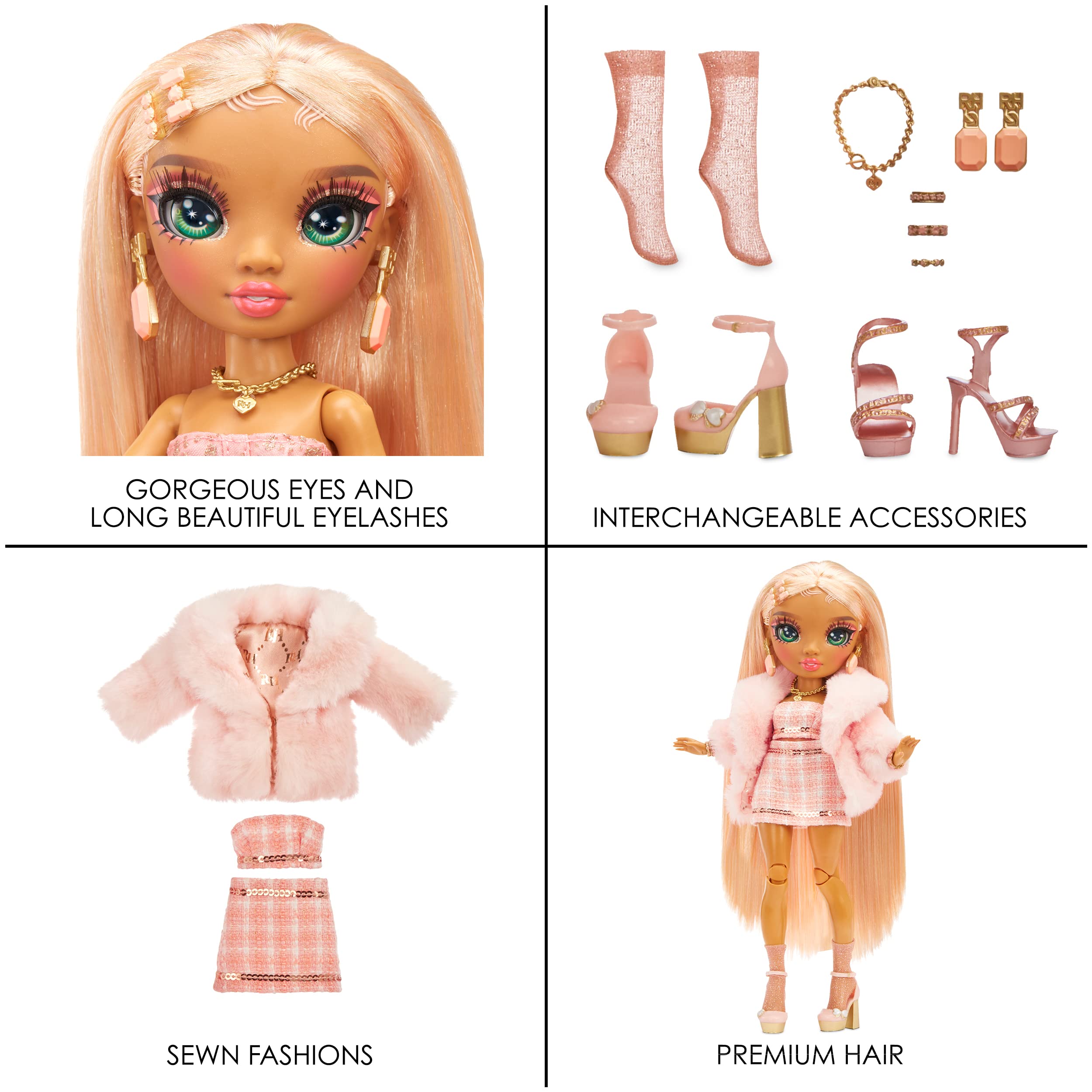Rainbow High Rainbow Vision Rainbow Divas- Sabrina St. Cloud (Rose-Quartz Pink) Posable Fashion Doll w/ 2 Designer Outfits Mix & Match+Vanity Playset, Great Toy Gifts Kids 6-12 Years Old & Collectors