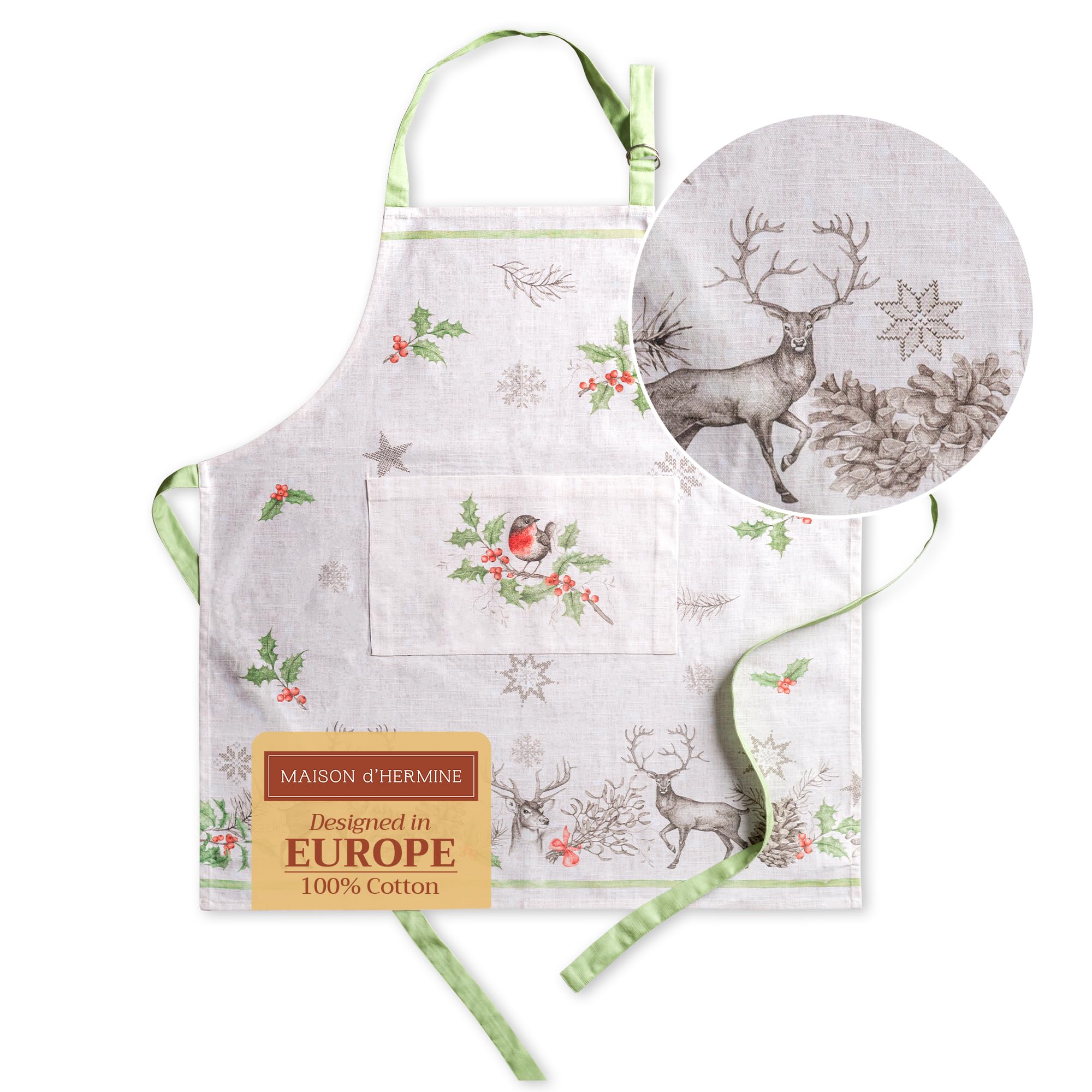 Maison d' Hermine 100% Cotton Apron for women with Pocket Kitchen Chef Autumn Apron for Men Cooking Gardening Server Waitress Maid - (Christmas Dew, 85 cm x 70 cm) — image 1