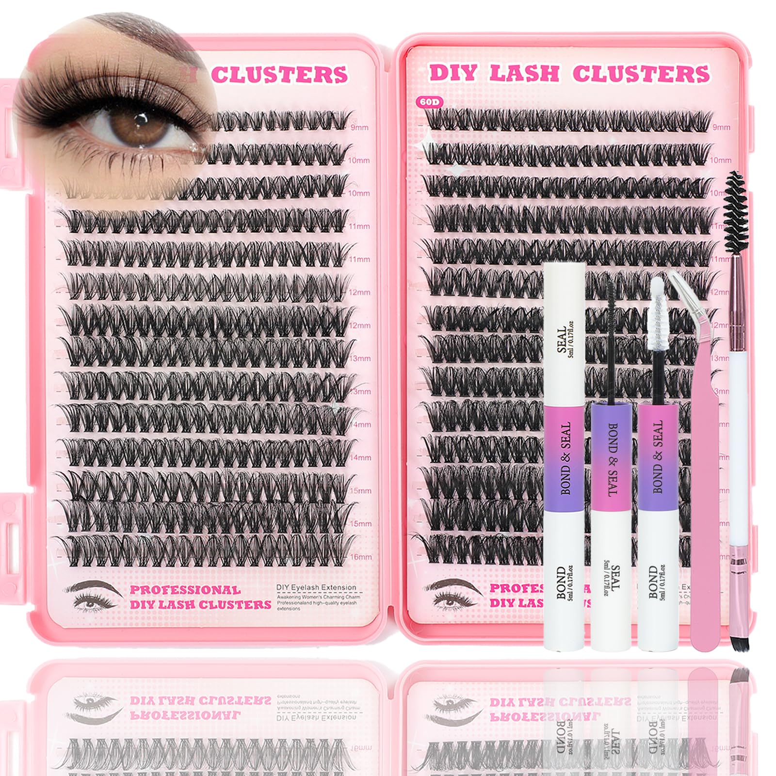 Photo 1 of Lash Clusters Kit, 560 Pcs Eyelashes Clusters Kit 9-16mm Individual Lash Extension Kit D Curl Fluffy Wispy False Eyelashes (50D+60D New, Lash Clusters Kit)