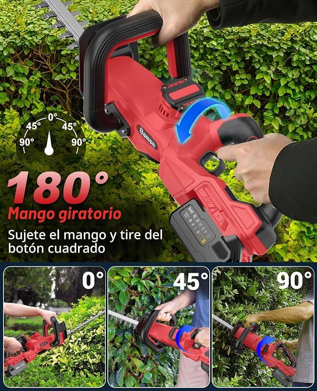 Cortasetos a Batería 21V con Batería de 4,0 Ah, Cuchilla de Doble Acción de 51 cm, Capacidad de Corte de 16 mm, Empuñadura Giratoria de 180°, Cortasetos Eléctrico sin Cable para Setos y Arbustos
