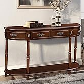 HMFULE Retro Curved Console Table, 52" Half Moon Console Table Sofa Table Entryway Table with 2 Drawers 1 Open Shelf Solid Pi