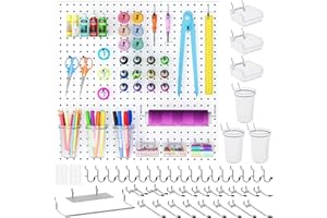 INCLY 70PCS Metal Peg Board Kit with 1/4" Pegboard Accessories, 4 Pack White Pegboard Panels, Bins, Cups and Peg Board Hooks, Paper Towel Holder, Pegboard Wall Organizer for Craft Room, Office, Sewing