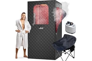ouluu Portable Sauna for Home, Red Light Sauna Box with 2.6L Steamer, Personal Sauna with Big Sauna Chair, Remote Control, Oxford Fabric, 2.6’ x 2.6’ x 5.9’, Black, 1000W