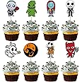 Gyufise 40Pcs Skellington Halloween Cupcake Toppers Glitter Skull Ghost Cupcake Picks for Nightmare Theme Wedding Anniversary Birthday Party Cake Decorations Supplies