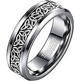 NUNCAD Personalized 925 Sterling Silver Inlay Tungsten Triquetra Celtic Knot Mens Rings 8mm Celtic Trinity Knot Wedding Band Irish Jewelry Gift Comfort Fit Size 7-12