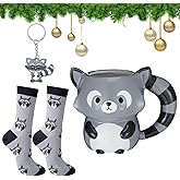 Newtay 3 Pcs Valentine Raccoon Themed Gift Set for Women Include Raccoon Ceramic Mug Keychain Socks for Valentine's Day Party Favor