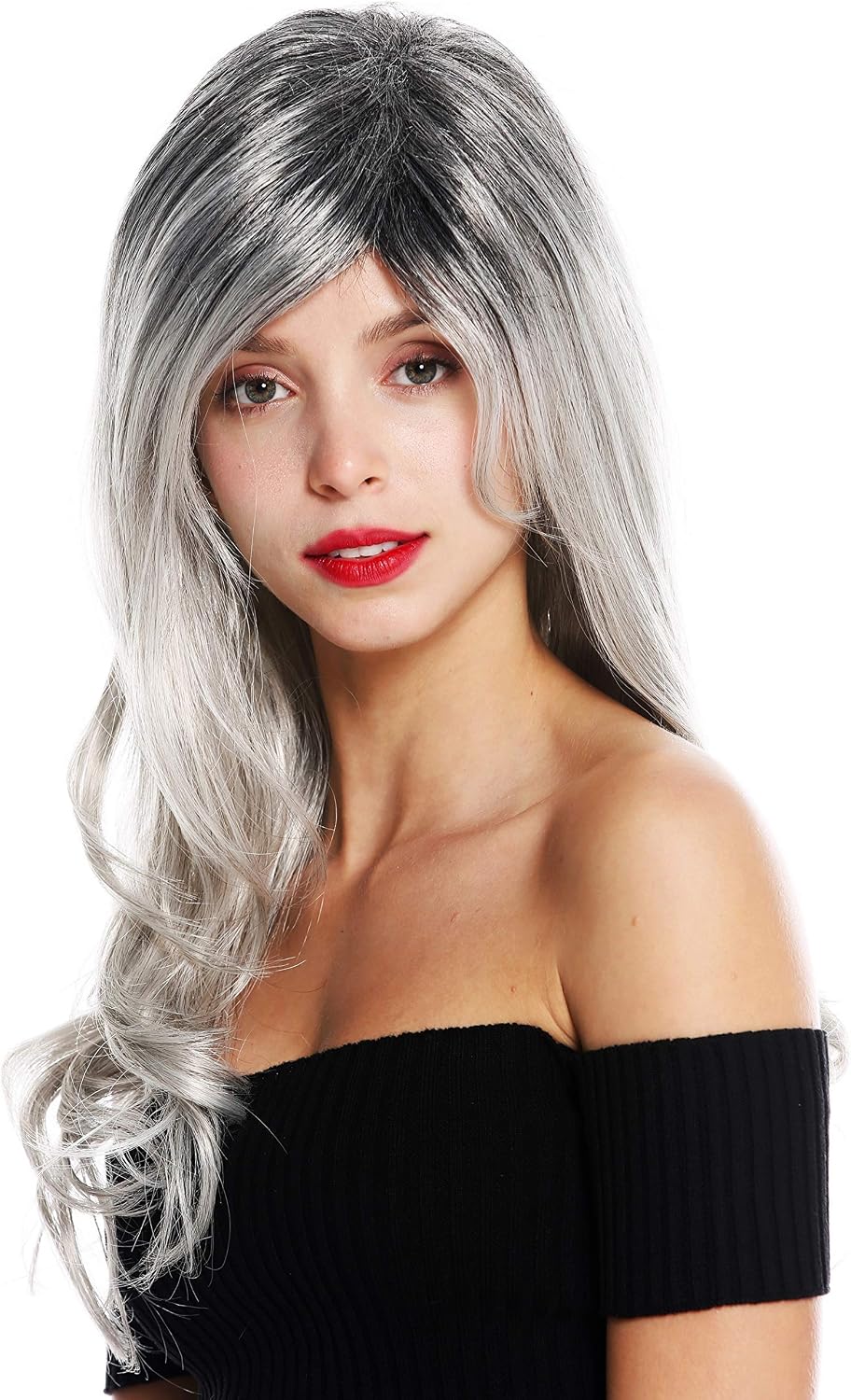 WIG ME UP - GFW2195-56+1T56 women's quality wig wavy long black grey Balayage, Gray-black mix (56+1T56), Länge: ca. 55 cm - Image 4