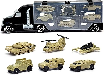 MWG Exports Co 6-Wheeler Long Haul Huge Military Vehicle Helicopter Car Carrier Truck Toy Carry Case Playset for Kids