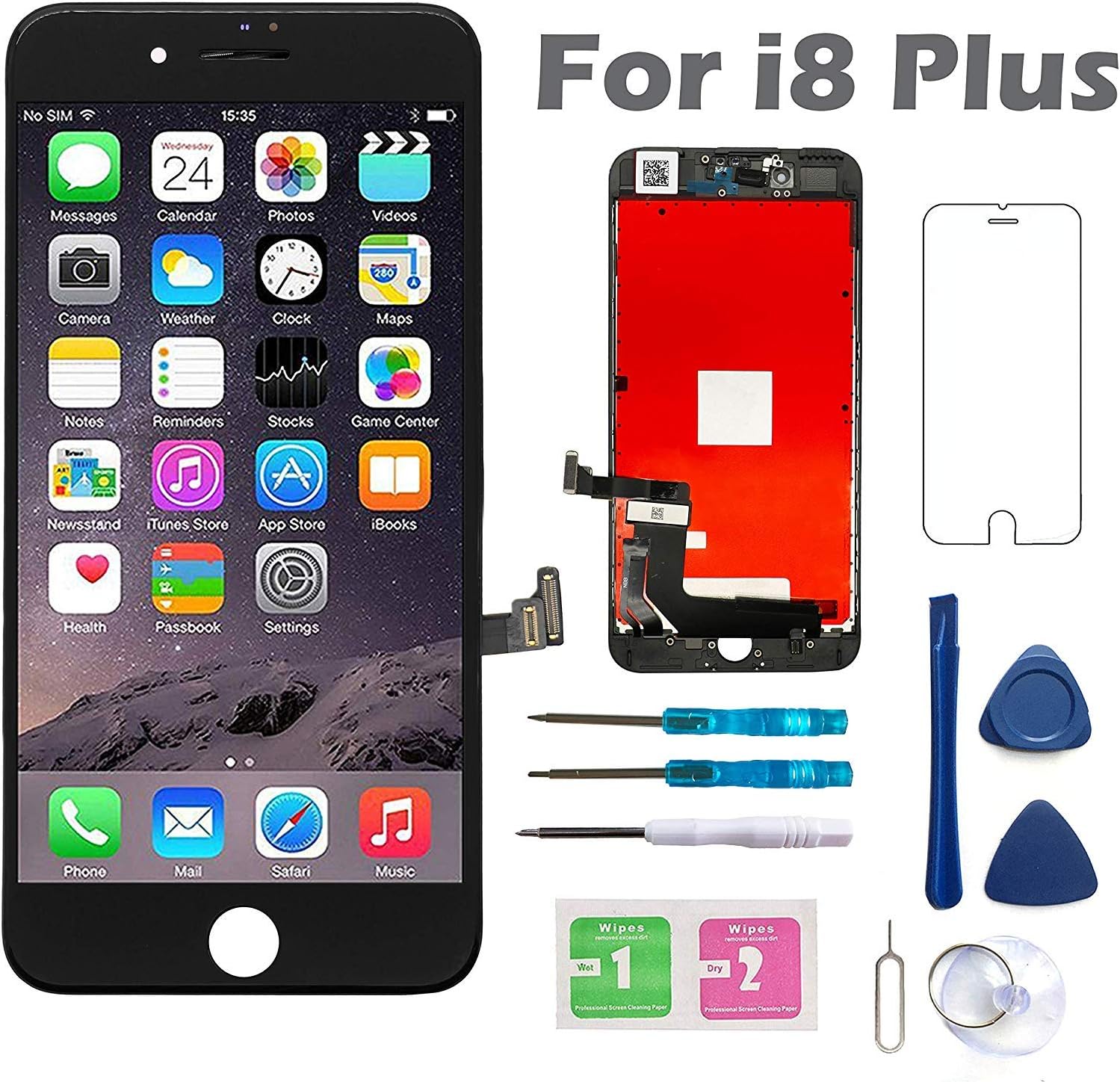 Screen Replacement for iPhone 8 Plus 5.5 Inch LCD 3D Touch Screen Digitizer Display with Free Repair Tool Kits A1864 A1897 A1898 (Black)