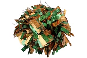 ICOBUTY Cheerleading Pom Poms Metalic Holographic Cheerleader with Baton Handle 6 inch 1 Pair 2 Pieces (Kelly Green/Gold)