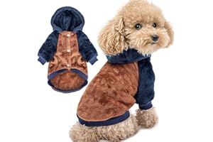 FabriCastle Dog Hoodie Sweater for Small Dogs Boy and Girl, Small Dog Clothes XS XXS Puppy Sweatshirt, Pet Outfit, Cat Clothing Super Soft Warm Snap On Closure (Camel-Navy, X-Large)