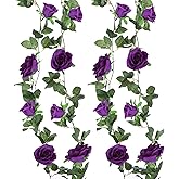 Felice Arts 2 Pack Dark Purple Artificial Floral Garland Each 6.5FT Fake Rose Vine Hanging Rose Garland for Wedding Flowers Table Centerpiece Arrangement Room Teepee Mirror Decor