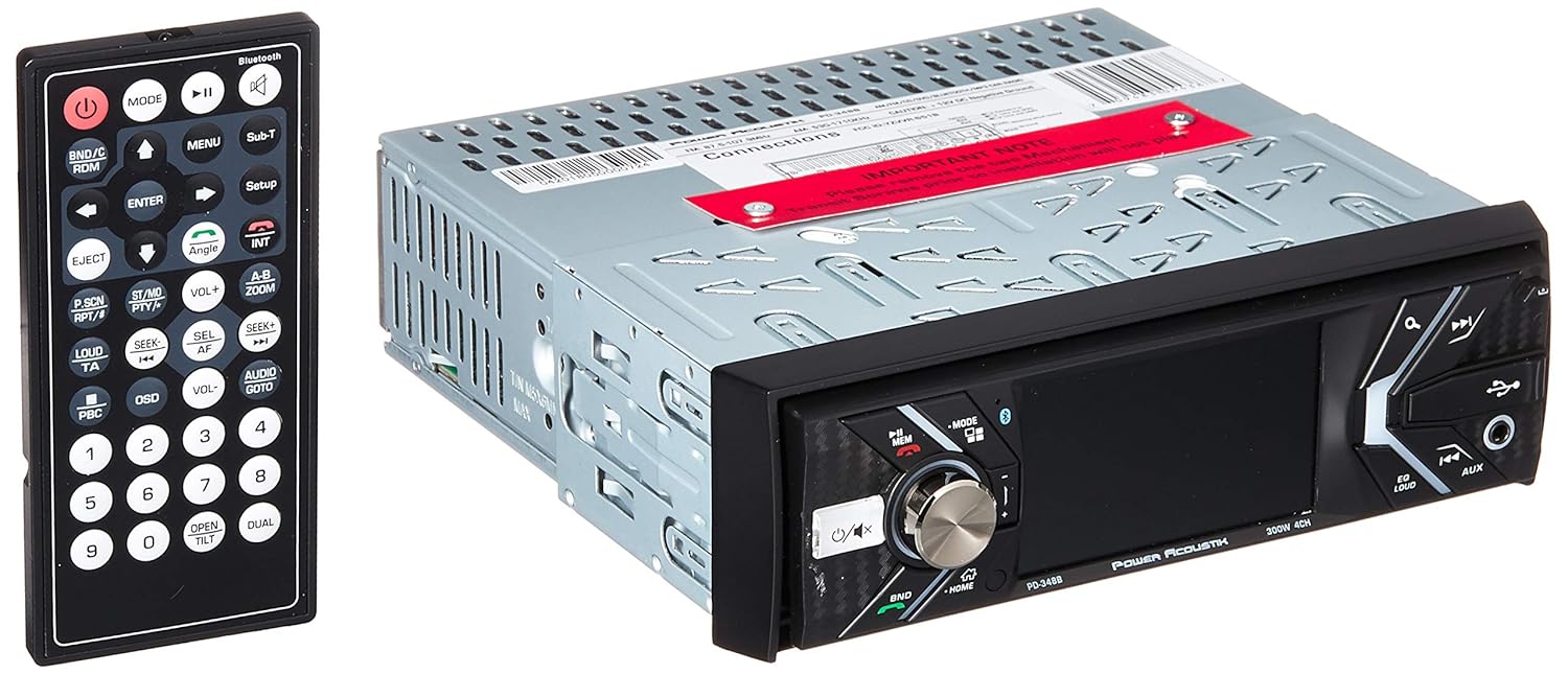 Power Acoustik PD-348B in-Dash 1-DIN 3.4" LCD DVD Receiver with Bluetooth 4.0