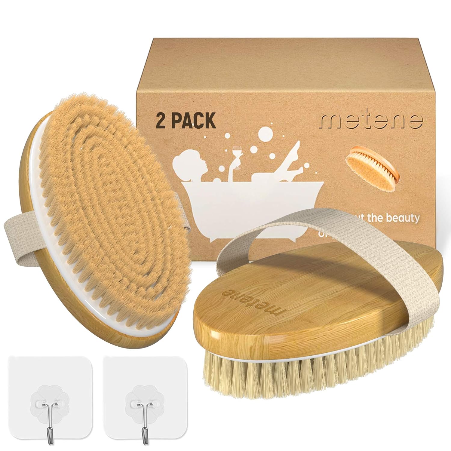 Metene Dry Brush, 2 Pack Dry Brushing Body Brush with Soft and Stiff Natural Bristles, Body Exfoliating Scrub Brush for Cellulite and Lymphatic, Improve Your Circulation, Dry Body Brush for Massage : Beauty