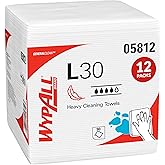 WypAll GeneralClean L30 Heavy Duty Cleaning Towels, 12 x 90 Sheets (05812) | Quarterfold, White Towels, Soft &amp; Plush, Gentle on Delicate Surfaces, Tough on Dirt