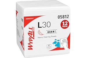 WypAll GeneralClean L30 Cloths Heavy Duty Cleaning Wipes (05812), Quarterfold, Strong and Soft Bulk Paper Wipers, White (12 Packs of 90 Sheets, 1,080 Sheet Total)
