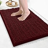 Arotive Luxury Chenille Bathroom Rug Mat, Extra Soft Thick Absorbent Shaggy Bath Rugs, Non-Slip Machine Wash Dry, Plush Bath Mats for Bathroom, Shower and Tub, 24x16, Burgundy