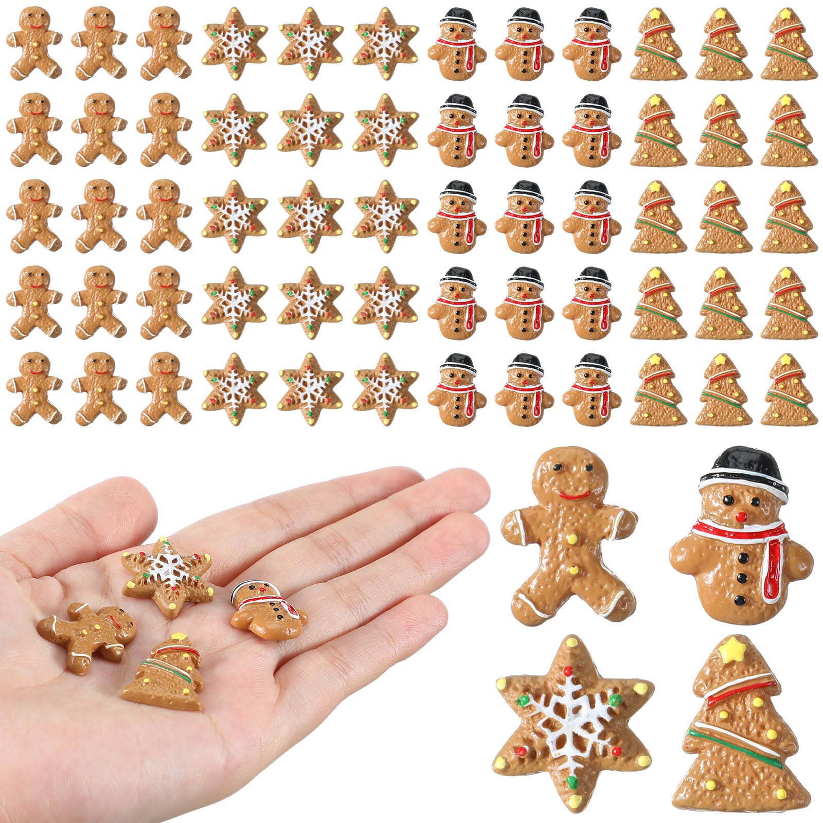 Photo 1 of Realspring 60 Pcs Christmas Miniatures for Crafts Gingerbread Man Christmas Decorations Miniature Figurines Mini Resin Gingerbread for DIY Crafts Flatback Embellishment(Lovely)