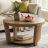 Tribesigns Round Coffee Table, 2-Tier Center Table with Open Storage, Farmhouse Wooden Circle Living Room Tables with 31.5" Tabletop, Easy to Assemble, Light Brown