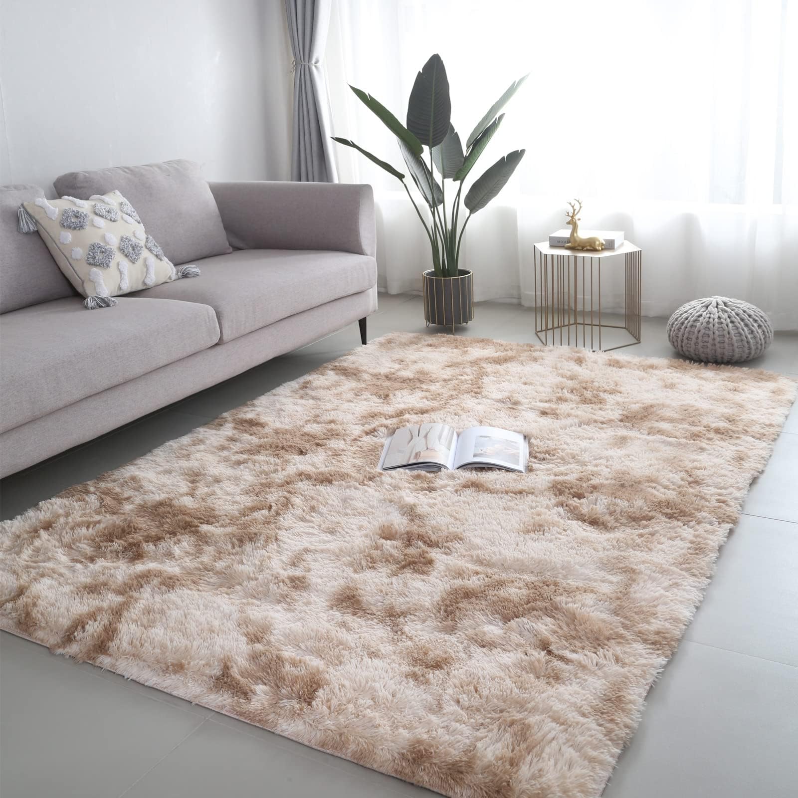 lekeplus Rugs Living Room Large Rugs Bedroom Anti Skid Rug Shaggy Soft Rug for Living Room Bedroom Play Area Kids Room Luxury Decorative(Khaki 80x160cm)